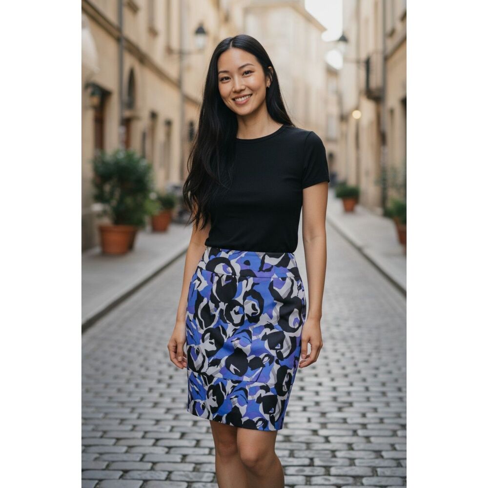Attention Women Black Blue Purple Casual Pencil Fully Lined Skirt 16